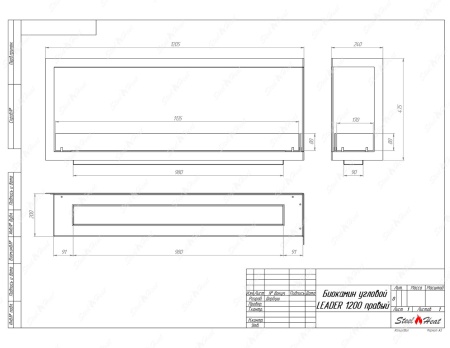 Биокамин угловой SteelHeat Leader 1200 правый стекло по цене 45 093 руб.